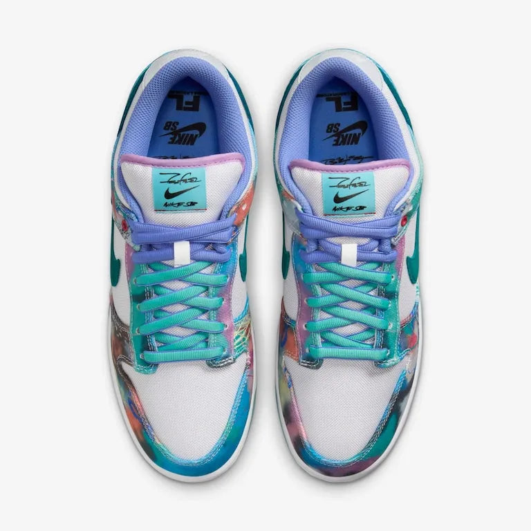 Futura Laboratories x Nike SB Dunk Low White and Geode Teal